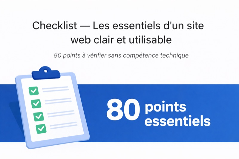 Couverture — Checklist site web : 80 points pour un site clair et utilisable, sans expertise technique