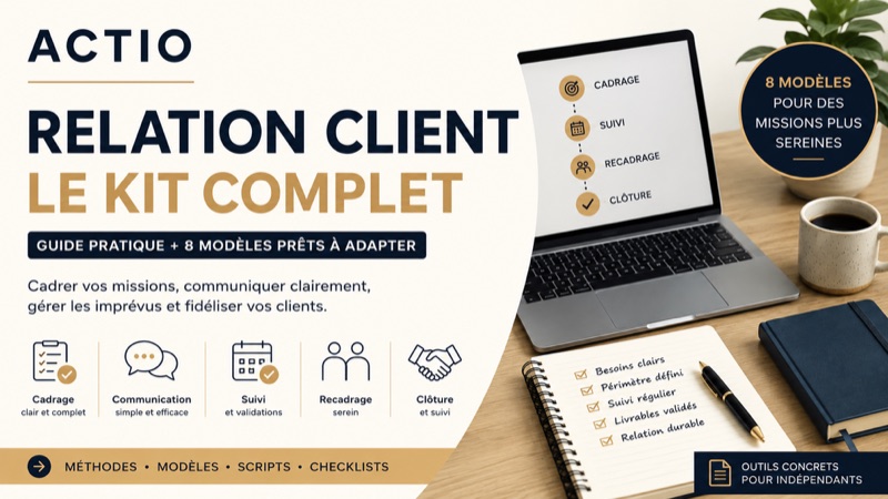 Couverture — Kit relation client pour indépendant : cadrer vos missions du premier contact à la clôture